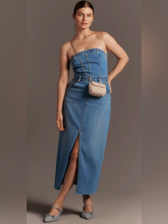 Anthropologie Dresses & Skirts - Anthropologie The Madi Front-Slit Denim Dress by Pilcro Sz Large Boho Beauty!